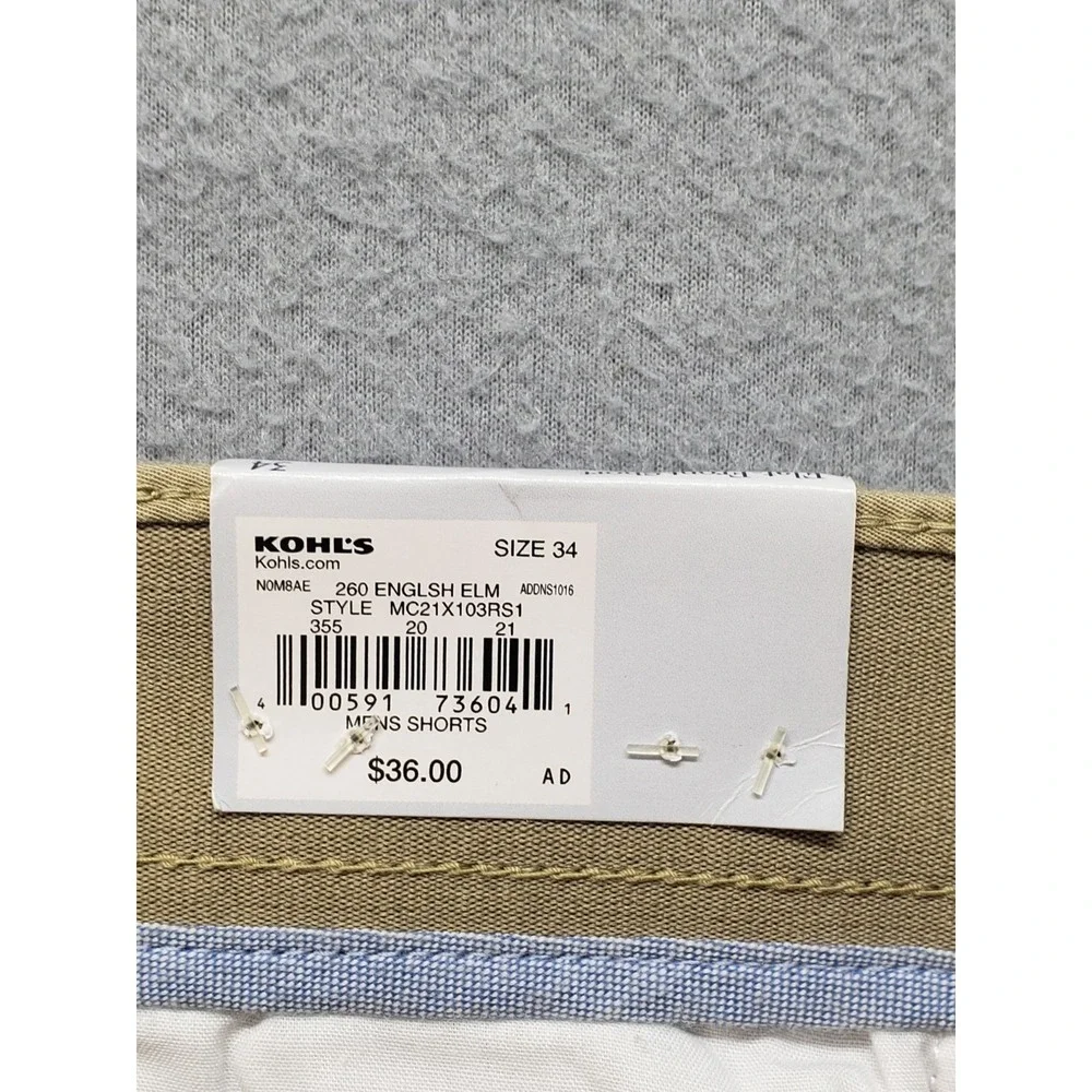 Croft & Barrow Men Short 34 Beige Chino Flat Front Stretch Slash Pockets Classic